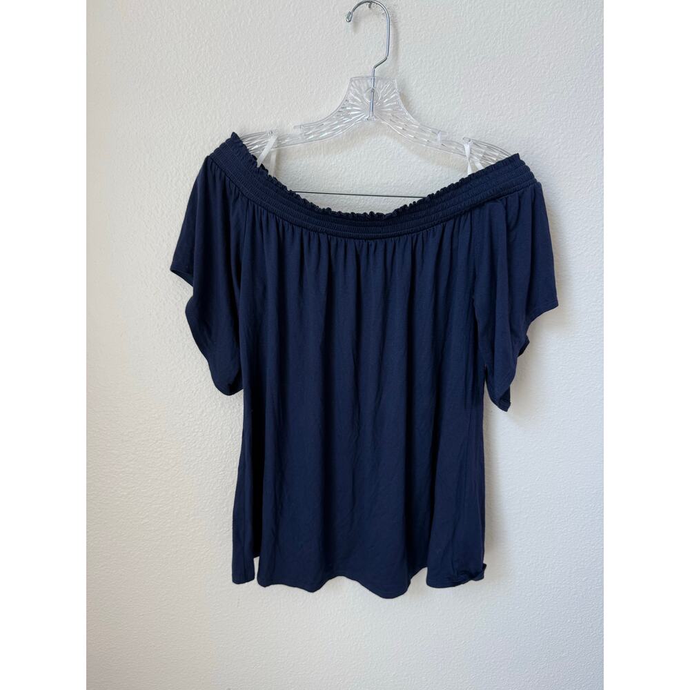 Lilly Pulitzer Almeria Off The Shoulder Navy Top Size Medium - Picture 4 of 6